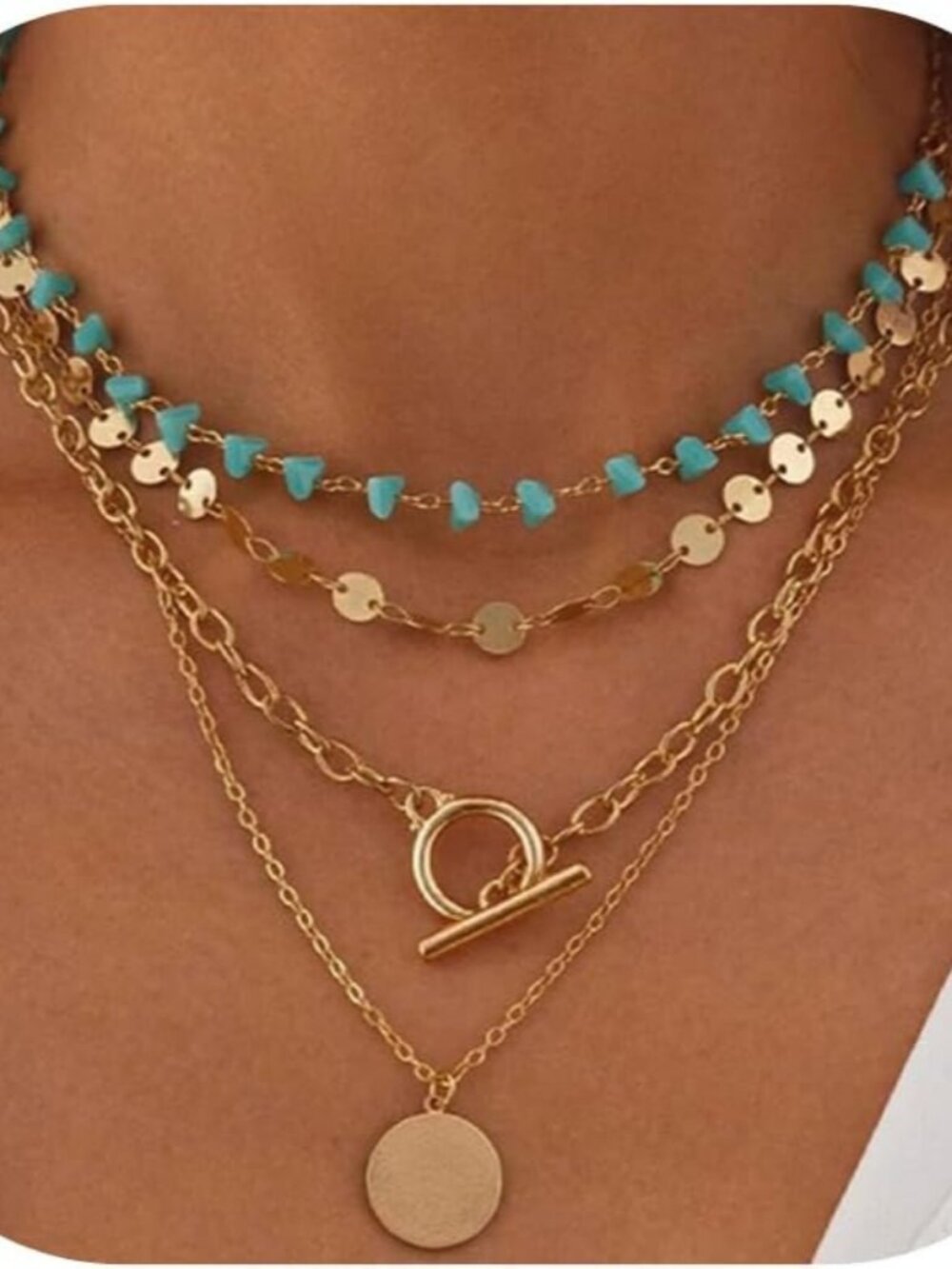 Dainty Layered Choker Necklace Bohemian Turquoise Necklace 14K Gold Plated Daint